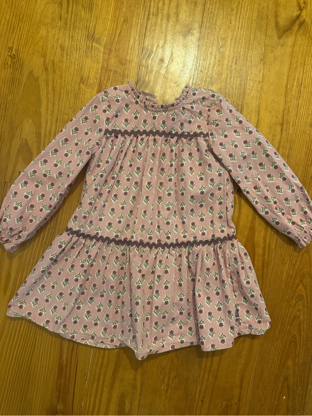 Girls Pink Floral Long Sleeve Dress